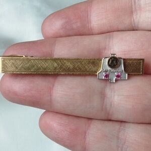 Gold C&P Telephone Service Tie Clip with Ruby Accents